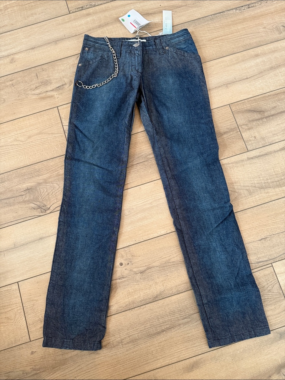 Kaos Dark Blue Straight-Leg Jeans with Silver Chain